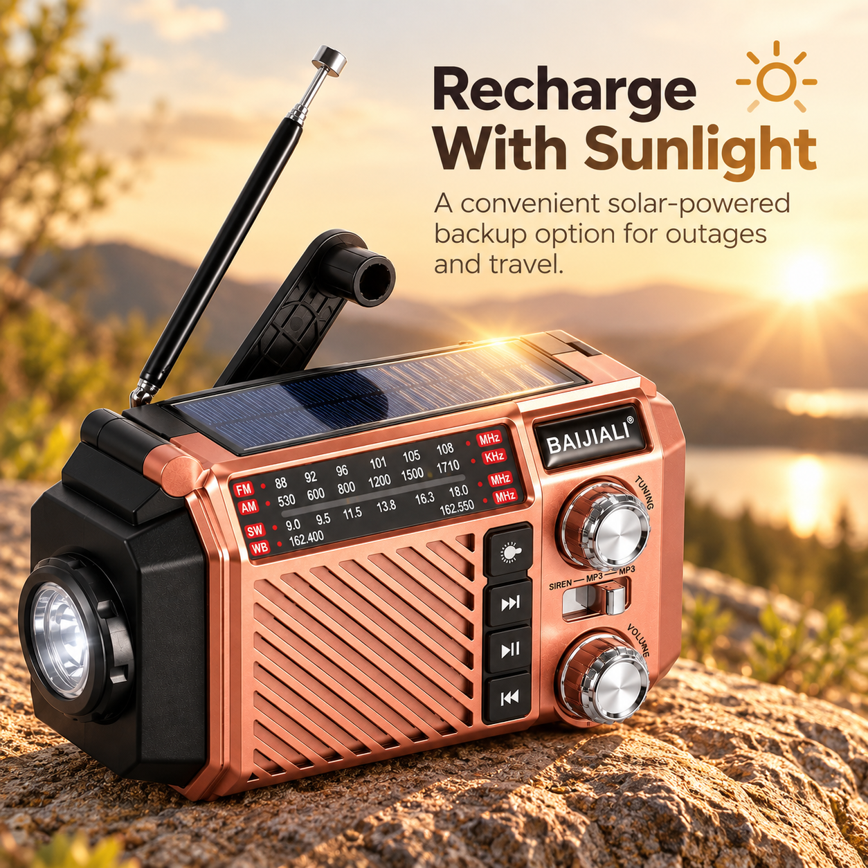 Hand Crank Emergency Weather Radio with NOAA, Solar Charging, 2600mAh Power Bank, & SOS Alarm