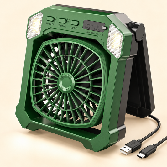 10,000mAh Solar Rechargeable Camping Fan with LED Light
