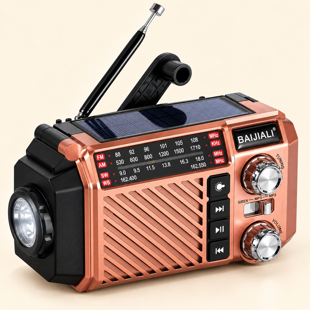 Hand Crank Emergency Weather Radio with NOAA, Solar Charging, 2600mAh Power Bank, & SOS Alarm