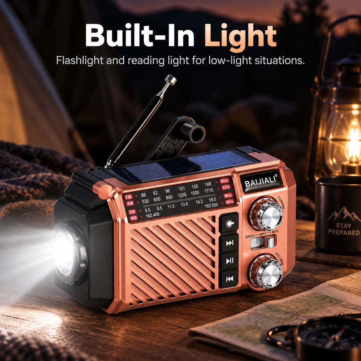 Hand Crank Emergency Weather Radio with NOAA, Solar Charging, 2600mAh Power Bank, & SOS Alarm
