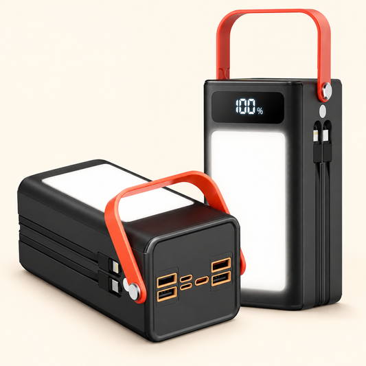 50,000mAh Portable Power Bank with Built-In Cables, 22.5W USB-C Fast Charging, & 4-Mode LED Light