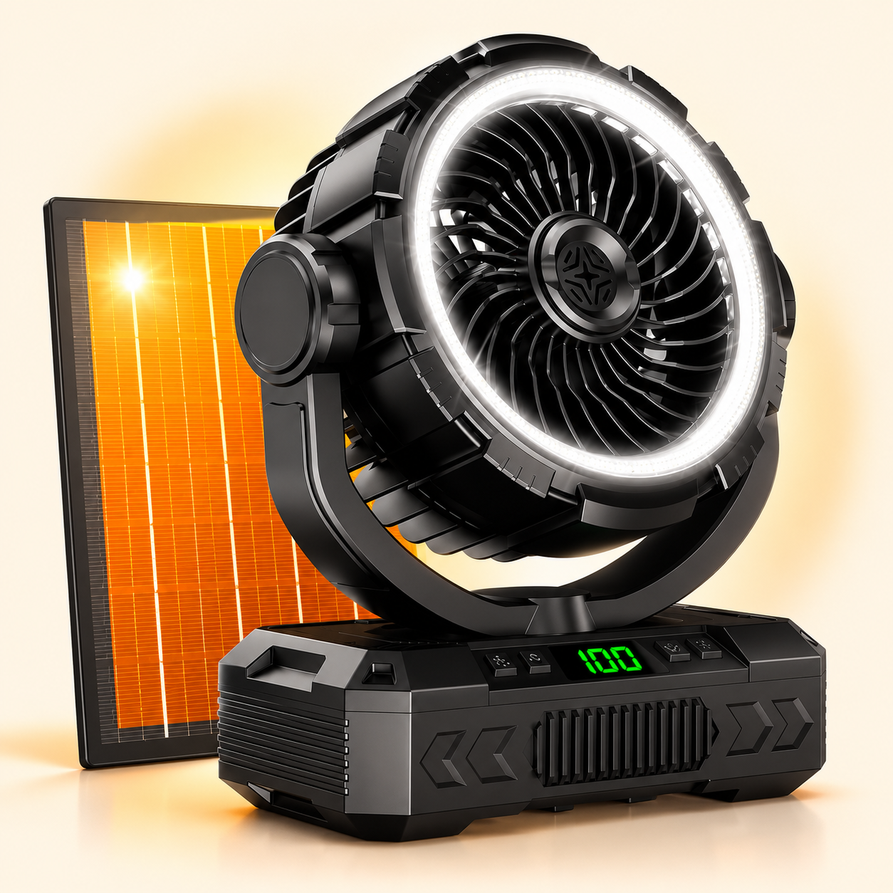 20,000mAh Solar Fan with LED Light, Oscillation, & Power Bank