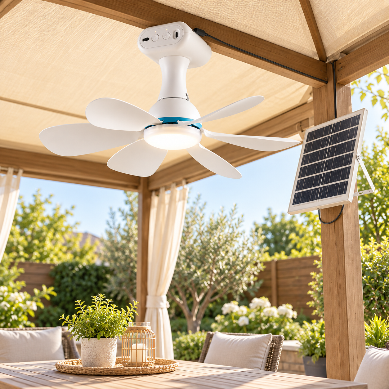 30,000mAh Solar Ceiling Fan Light with 20W Panel & Remote