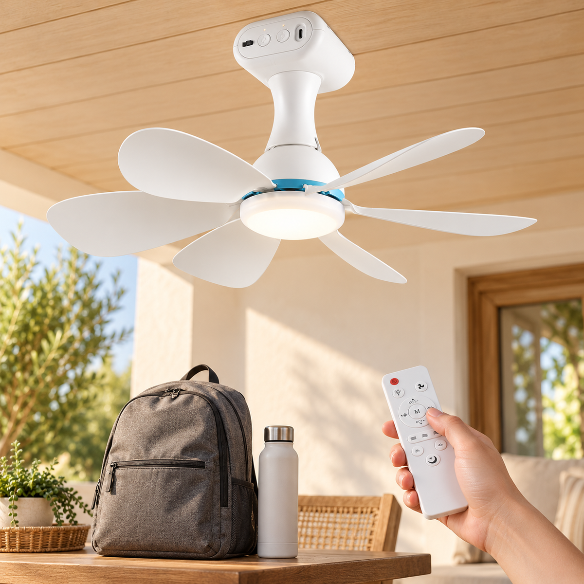 30,000mAh Solar Ceiling Fan Light with 20W Panel & Remote