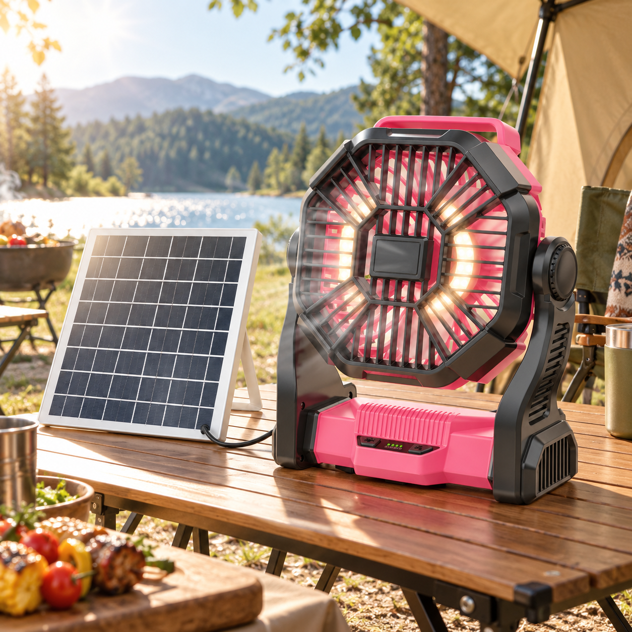 30,000mAh Solar Camping Fan with LED Light & 10W Solar Panel