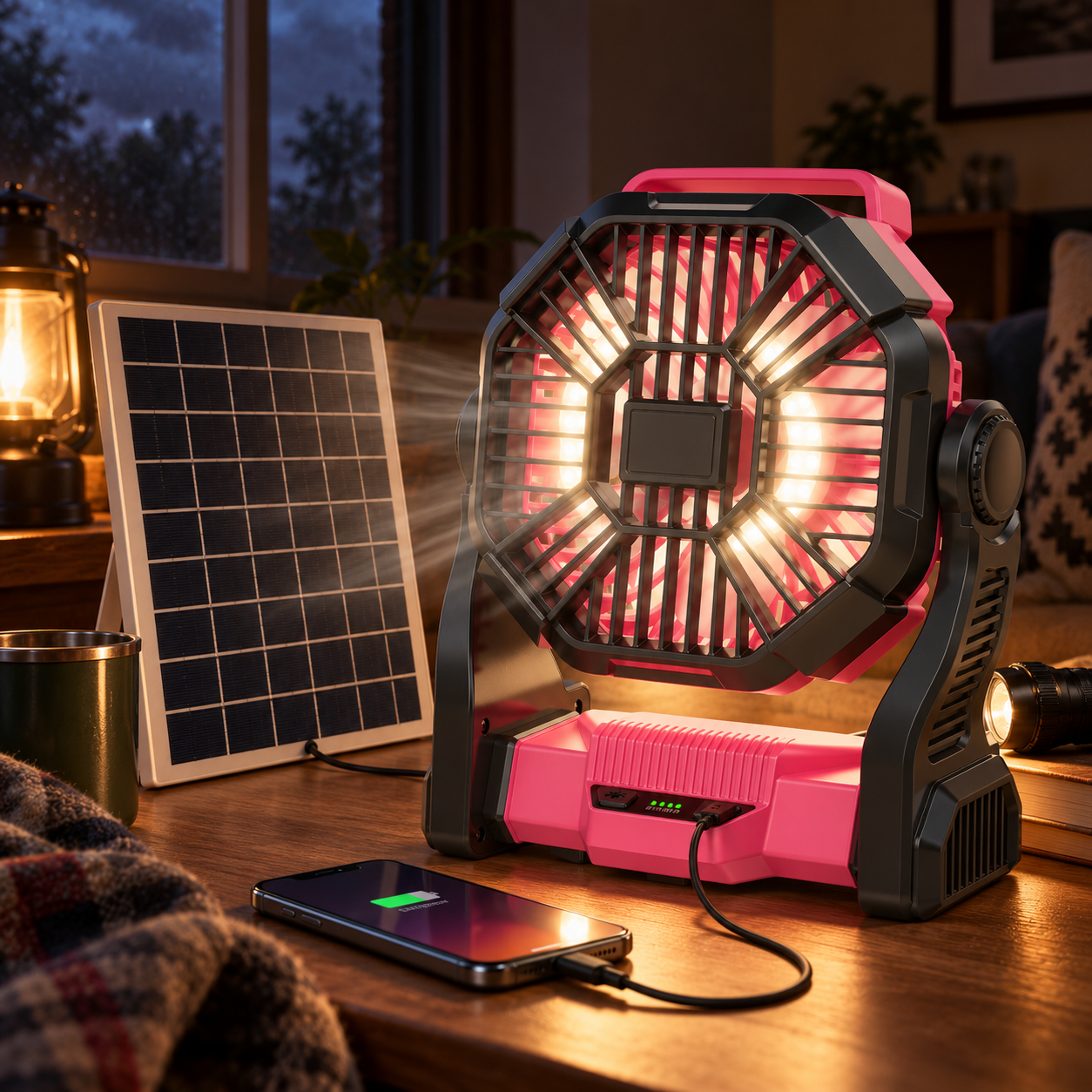 30,000mAh Solar Camping Fan with LED Light & 10W Solar Panel