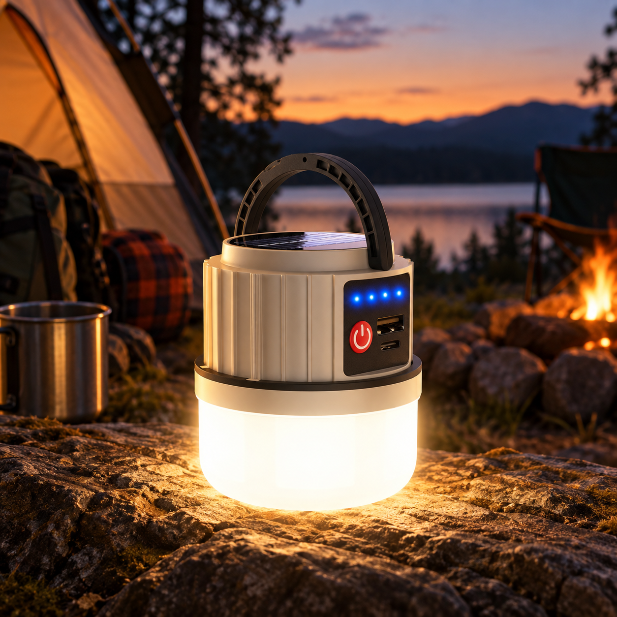 Solar LED Camping Lantern with 7 Light Modes & Power Bank