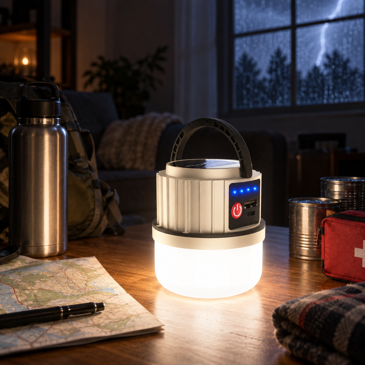 Solar LED Camping Lantern with 7 Light Modes & Power Bank