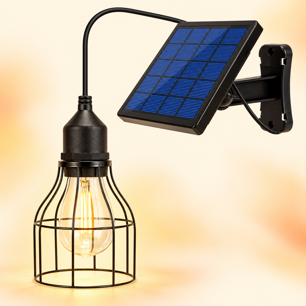 Solar Pendant Light with 3000K Edison Bulb & Adjustable Panel