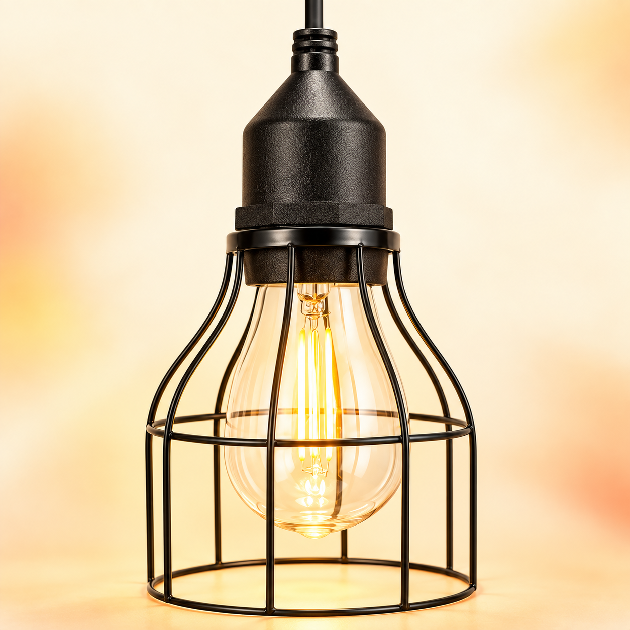Solar Pendant Light with 3000K Edison Bulb & Adjustable Panel