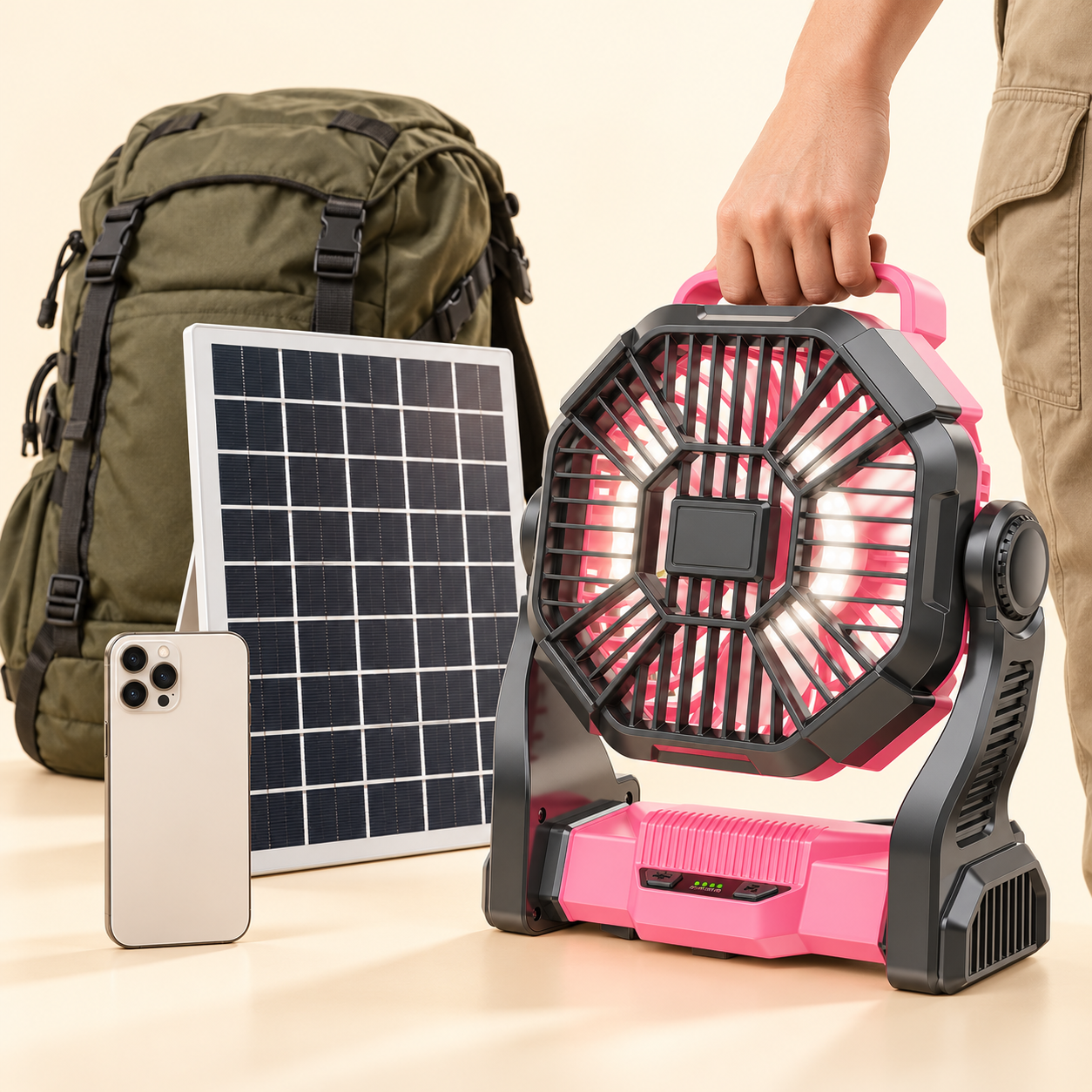 30,000mAh Solar Camping Fan with LED Light & 10W Solar Panel