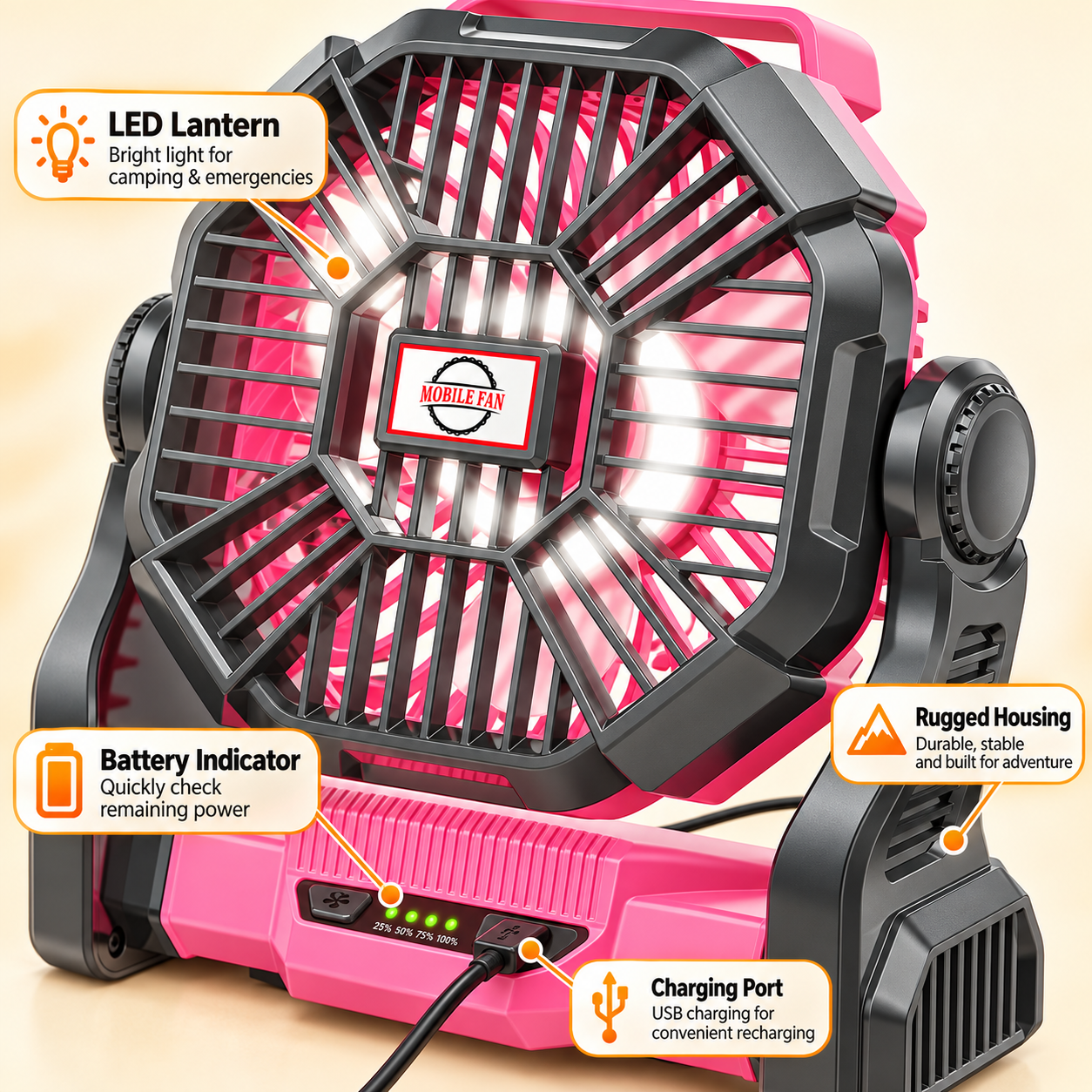 30,000mAh Solar Camping Fan with LED Light & 10W Solar Panel