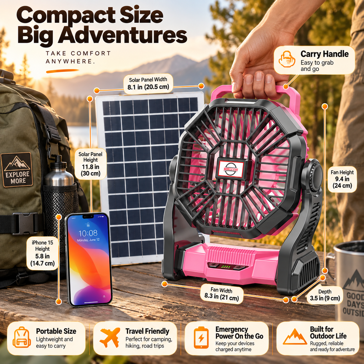 30,000mAh Solar Camping Fan with LED Light & 10W Solar Panel